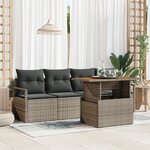 Ensemble de 5 Canapés de Jardin avec Coussins Gris Poly Rattan Acacia