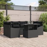 vidaXL Ensemble de Canapé de Jardin 7 Pièces avec Coussins Noir Poly Rattan