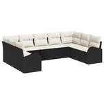 Canapé jardin 9 pièces avec coussins poly rotin noir