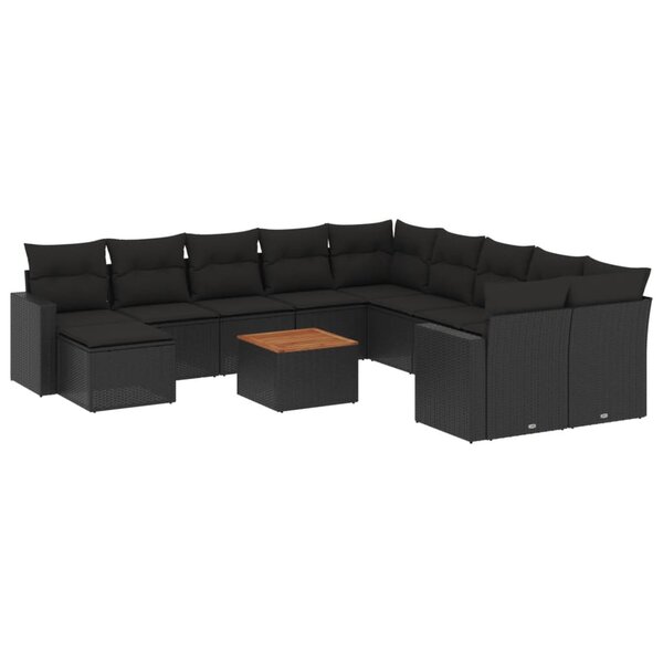 vidaXL Salon de jardin 12 Pièces avec coussins noir résine tressée