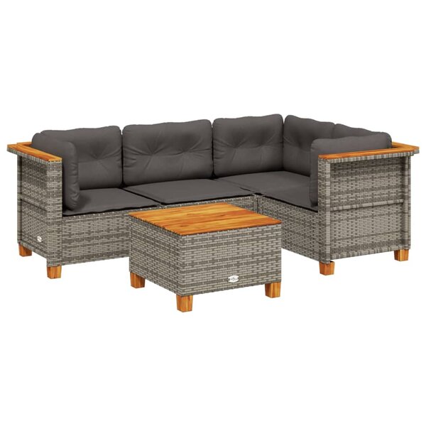 vidaXL Salon de jardin 5 Pièces avec coussins gris résine tressée