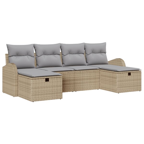 Ensemble de canapé de jardin 6 pièces avec coussins Beige Rotin Poly