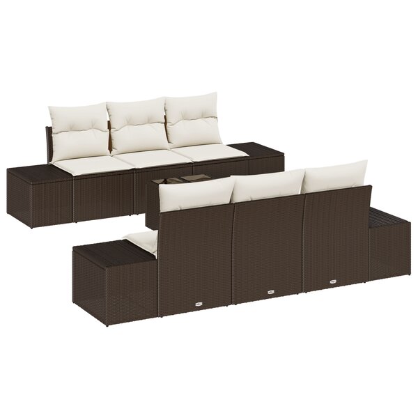 vidaXL Ensemble de Canapé de Jardin de 7 Pièces avec Coussins Marron en Poly Rattan