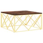 vidaXL Table basse doré acier inoxydable et bois massif récupération