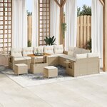 Ensemble de canapé de jardin 13 pièces vidaXL avec coussins Beige Poly Rotin Acacia