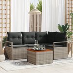 Ensemble de 5 Pièces de Canapés de Jardin avec Coussins Gris Poly Rattan Acacia