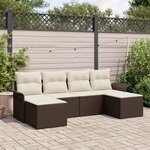 Ensemble de Canapé de Jardin de 6 Pièces avec Coussins en Rattan Marron