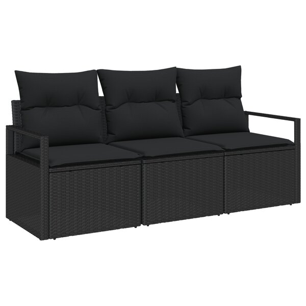 Ensemble de Canapé de Jardin vidaXL 3 Pièces avec Coussins Noir Poly Rattan