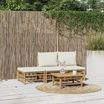 vidaXL Salon de jardin 4 Pièces avec coussins blanc crème bambou