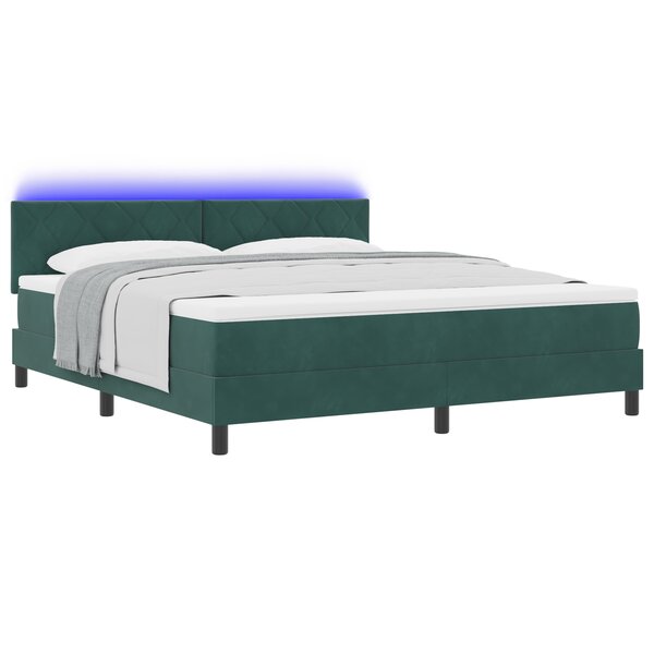 vidaXL Lit à ressorts avec matelas & LED Vert foncé 180x200 cm en velours