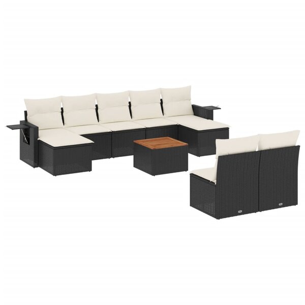 vidaXL Salon de jardin 10 Pièces avec coussins noir résine tressée