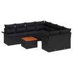 vidaXL Ensemble de Canapé de Jardin 9 pièces avec Coussins Noir Poly Rattan Acacia
