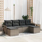 vidaXL Ensemble de Canapés de Jardin de 6 Pièces avec Coussins Gris Poly Rattan