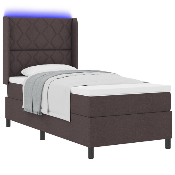 Lit de box spring vidaXL avec matelas et LED Marron foncé 90x200 cm en tissu