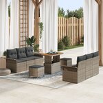 Ensemble de Canapé de Jardin vidaXL 9 Pièces avec Coussins Gris Rattan Poly Acacia