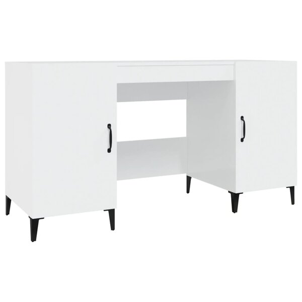 Bureau table poste de travail meuble d'ordinateur informatique étude brillant 140 x 50 x 75 cm bois d'ingénierie blanc 02_0023541