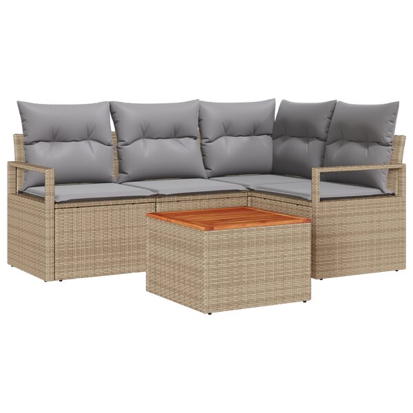 Ensemble de canapé de jardin 5 pièces avec coussins Beige Poly Rotin Acacia