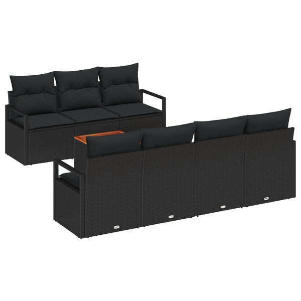 Ensemble de canapés de jardin 8 pièces avec coussins en polyrotin noir acacia