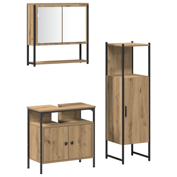 vidaXL Ensemble de meubles de salle de bain en 3 pièces chêne artisanal en bois d'ingénierie
