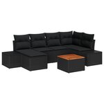 vidaXL Canapé de jardin 7 pièces avec coussins Noir Rotin Polyester