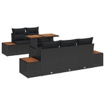 Ensemble de canapé de jardin 6 pièces avec coussins en poly rattan noir