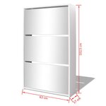 vidaXL Meuble à chaussures 3 étagères 63x17x102 5 cm Miroir Blanc