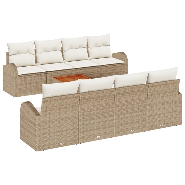 Set de Canapé de Jardin 9 Pièces avec Coussins Beige en Rattan Poly
