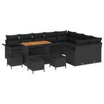 Ensemble de Canapé de Jardin 13 Pièces avec Coussins Noir Poly Rattan Acacia
