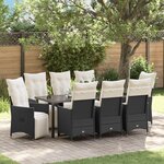 vidaXL Ensemble de Dîner de Jardin 9 Pièces avec Coussins Noir Rattan Poly