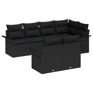 Ensemble de Canapé 7 pièces avec Coussins Noir Rattan Synthétique
