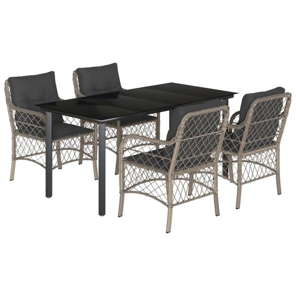 vidaXL Ensemble à manger de jardin et coussins 5 Pièces gris clair rotin