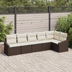 vidaXL Ensemble de Canapé de Jardin 6 Pièces avec Coussins en Rotin Poly Marron