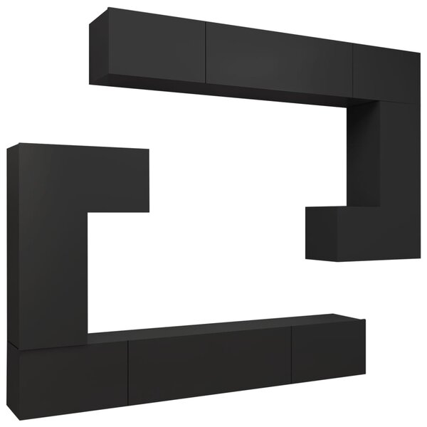 vidaXL Ensemble de meubles TV 8 Pièces Noir Bois d'ingénierie