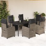 vidaXL Ensemble à manger de jardin et coussins 7 Pièces gris rotin