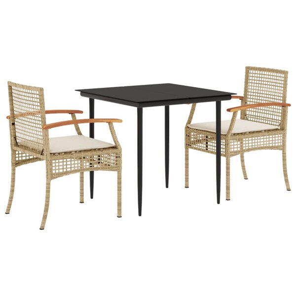 vidaXL Ensemble à manger de jardin et coussins 3 Pièces Beige poly rotin