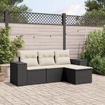 vidaXL Salon de jardin 4 Pièces avec coussins noir résine tressée
