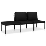 vidaXL Salon de jardin 3 Pièces avec coussins Noir PVC