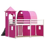 vidaXL Lit superposé avec toboggan et rideaux rose 90x190 cm