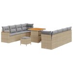 Set de canapé de jardin 11 pièces avec coussins en poly rotin beige acacia