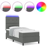 vidaXL Lit à ressorts avec matelas et lumière LED gris foncé 90x190 cm en tissu