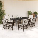 vidaXL Ensemble à manger de jardin et coussins 7 Pièces marron rotin
