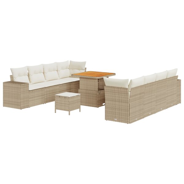 vidaXL Ensemble de Canapé de Jardin 11 Pièces avec Coussins Beige Rattan Poly Acacia