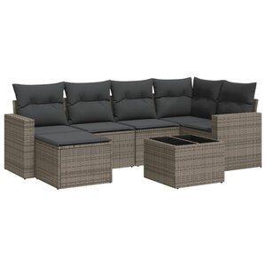vidaXL Salon de jardin avec coussins 7 Pièces gris résine tressée