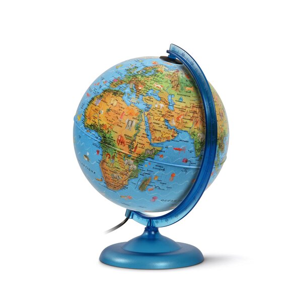 Globe terrestre lumineux 25 cm 'kids' bleu Agrémenté Faune, Flore et Monuments JPC