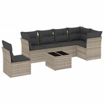 vidaXL Salon de jardin avec coussins 7 Pièces gris clair résine tressée