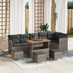 Ensemble de Canapé de Jardin 10 pièces avec coussins Gris Rotin Poly Acacia