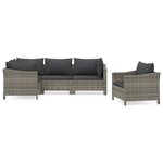 vidaXL Salon de jardin 5 Pièces avec coussins Gris Résine tressée