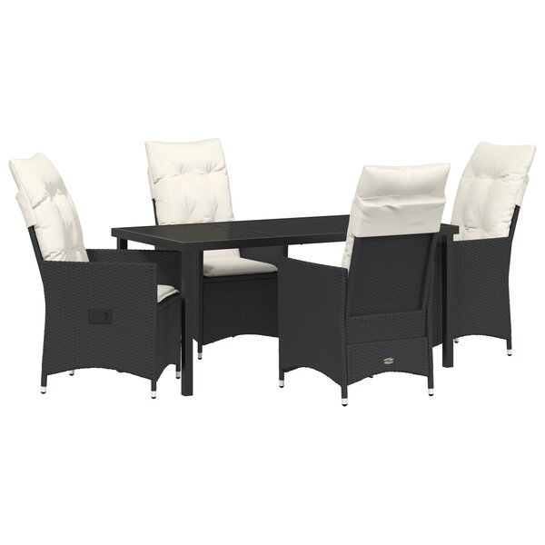 vidaXL Ensemble de salle à manger de jardin de 5 pieces avec coussins en rattan noir