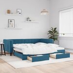 vidaXL Lit de jour avec gigogne et tiroirs sans matelas bleu 100x200cm