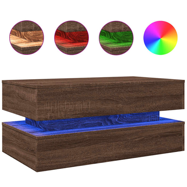 vidaXL Table basse avec lumières LED chêne marron 90x50x40 cm